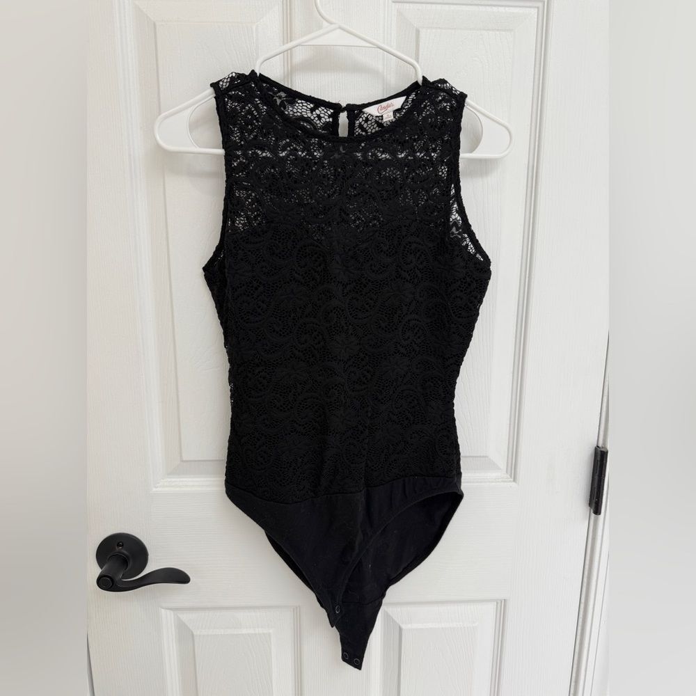 Candies Black Lace Sweetheart Neck Lined Bikini Bodysuit Women’s Size Small